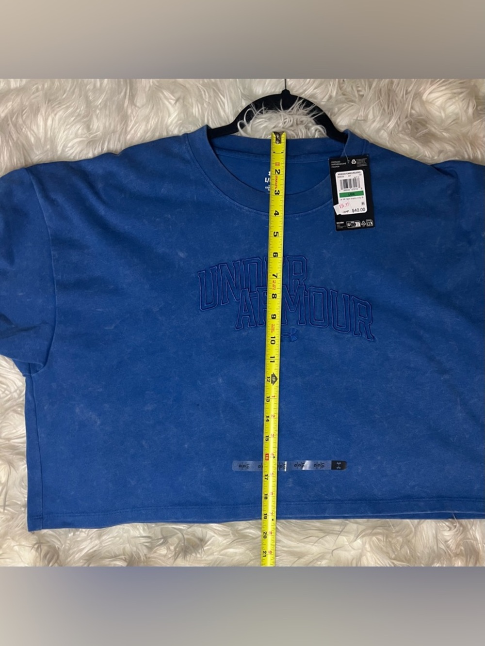 Under Armour Blue Cropped T-Shirt Women’s Large Athletic Graphic Logo - Picture 8 of 12